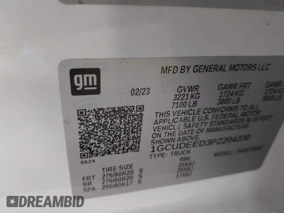 ✅ 2023 Chevrolet Silverado 1500 RST • VIN: 1GCUDEED3PZ204330 • Lot: 43409246. Listed on IAAI with 34,592 mi. Free auction sales archive from the USA and detailed vehicle history report at DreamBid. Image 9.