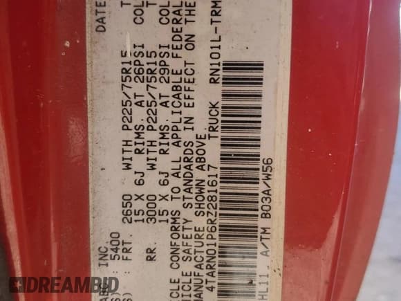 ✅ 1994 Toyota Pickup DX • VIN: 4TARN01P6RZ281617 • Lot: 78019194. Wystawiony na Copart z przebiegiem 128 055 mil. Bezpłatny archiwum sprzedaży aukcyjnych z USA i szczegółowy raport historii pojazdu na DreamBid. Zdjęcie 12.