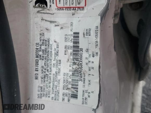 ✅ 2012 Ford Fusion SEL • VIN: 3FAHP0JG0CR444130 • Lot: 93478645. Listed on Copart with 204,234 mi. Free auction sales archive from the USA and detailed vehicle history report at DreamBid. Image 12.