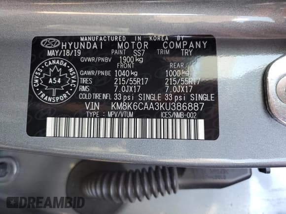 ✅ 2019 Hyundai Kona SEL • VIN: KM8K6CAA3KU386887 • Лот: 45807944. Опубликован ранее на Copart с пробегом 34 559 миль. Бесплатный доступ к архиву аукционных продаж из США и подробный отчёт об истории автомобиля на DreamBid. Изображение 12.