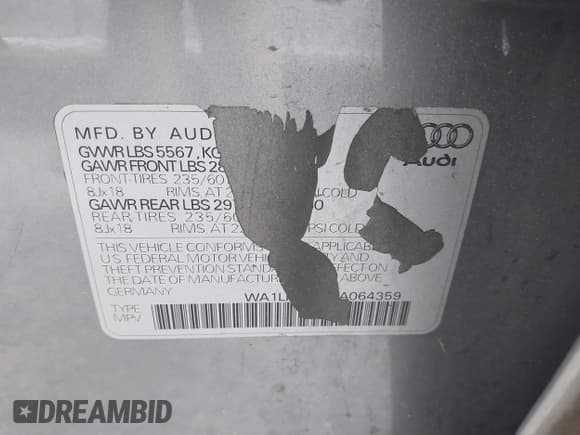 ✅ 2010 Audi Q5 Premium Plus • VIN: WA1LKAFP1AA064359 • Lot: 42283403. Listed on IAAI with 175,608 mi. Free auction sales archive from the USA and detailed vehicle history report at DreamBid. Image 11.