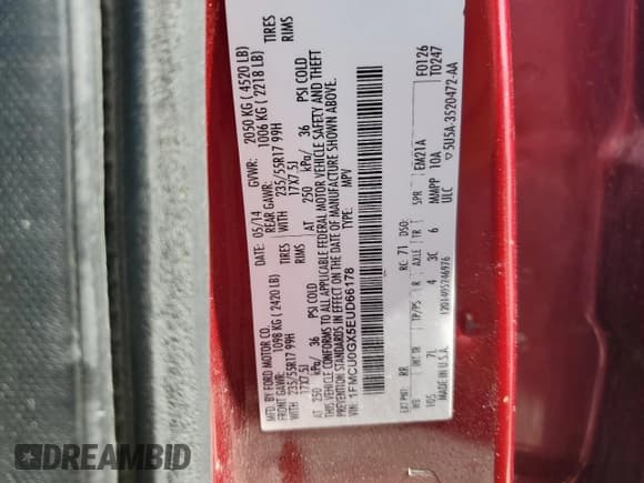 ✅ 2014 Ford Escape SE • VIN: 1FMCU0GX5EUD66178 • Lot: 67240305. Wystawiony na Copart z przebiegiem 116 245 mil. Bezpłatny archiwum sprzedaży aukcyjnych z USA i szczegółowy raport historii pojazdu na DreamBid. Zdjęcie 14.