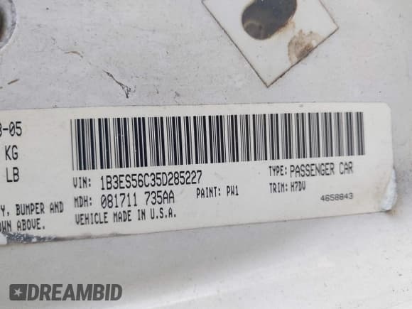 ✅ 2005 Dodge Neon SXT • VIN: 1B3ES56C35D285227 • Lot: 43583936. Listed on IAAI with 178,366 mi. Free auction sales archive from the USA and detailed vehicle history report at DreamBid. Image 9.