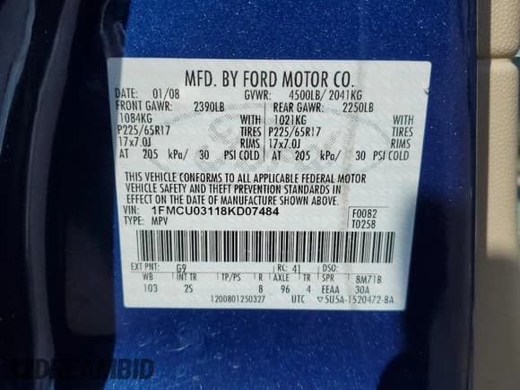 ✅ 2008 Ford Escape XLT • VIN: 1FMCU03118KD07484 • Лот: 84775725. Опубликован ранее на Copart с пробегом 151 749 миль. Бесплатный доступ к архиву аукционных продаж из США и подробный отчёт об истории автомобиля на DreamBid. Изображение 12.