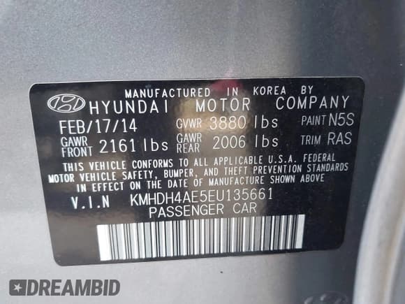 ✅ 2014 Hyundai Elantra SE • VIN: KMHDH4AE5EU135661 • Lot: 43444129. Listed on IAAI with 255,698 mi. Free auction sales archive from the USA and detailed vehicle history report at DreamBid. Image 9.