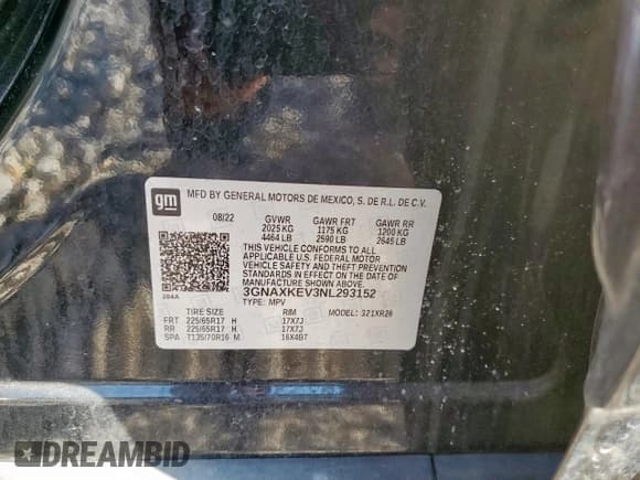 ✅ 2022 Chevrolet Equinox LT • VIN: 3GNAXKEV3NL293152 • Лот: 85332475. Опубликован ранее на Copart с пробегом 39 261 миль. Бесплатный доступ к архиву аукционных продаж из США и подробный отчёт об истории автомобиля на DreamBid. Изображение 14.