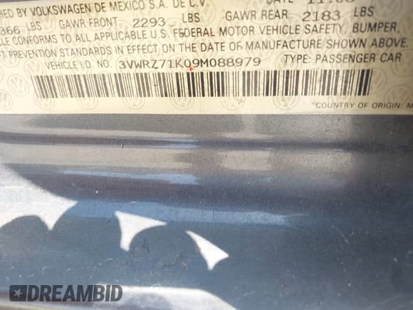 ✅ 2009 Volkswagen Jetta SE • VIN: 3VWRZ71K09M088979 • Lot: 42532075. Listed on IAAI with 179,179 mi. Free auction sales archive from the USA and detailed vehicle history report at DreamBid. Image 9.