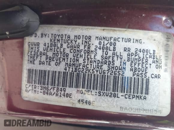 ✅ 2000 Toyota Camry LE • VIN: 4T1BG22K5YU672652 • Lot: 43892697. Wystawiony na IAAI z przebiegiem 257 447 mil. Bezpłatny archiwum sprzedaży aukcyjnych z USA i szczegółowy raport historii pojazdu na DreamBid. Zdjęcie 9.