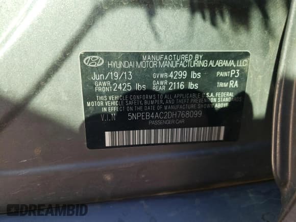 ✅ 2013 Hyundai Sonata GLS • VIN: 5NPEB4AC2DH768099 • Lot: 91893595. Listed on Copart with 142,291 mi. Free auction sales archive from the USA and detailed vehicle history report at DreamBid. Image 13.
