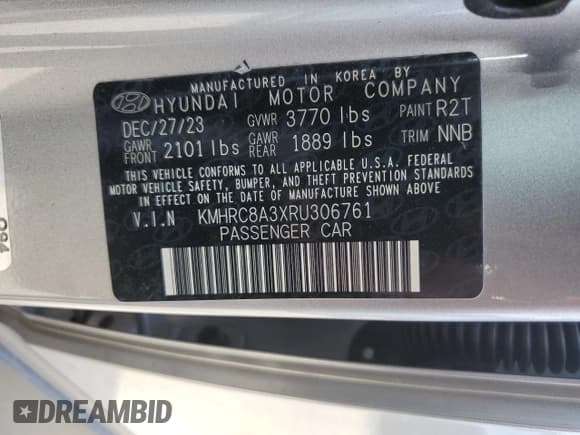 ✅ 2024 Hyundai Venue SEL • VIN: KMHRC8A3XRU306761 • Lot: 50785145. Listed on Copart with 11,059 mi. Free auction sales archive from the USA and detailed vehicle history report at DreamBid. Image 13.