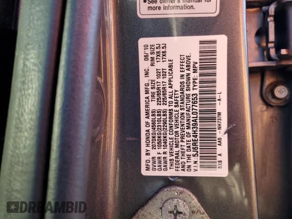 ✅ 2010 Honda CR-V LX • VIN: 5J6RE4H39AL077653 • Lot: 90052145. Listed on Copart with 158,429 mi. Free auction sales archive from the USA and detailed vehicle history report at DreamBid. Image 12.