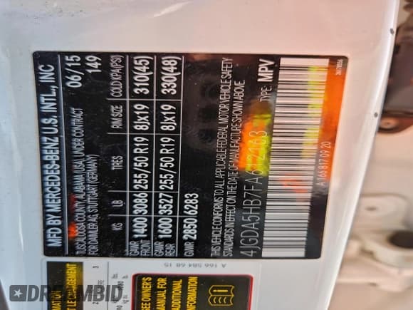 ✅ 2015 Mercedes-Benz M 350 • VIN: 4JGDA5HB7FA612163 • Lot: 95932305. Listed on Copart with 141,875 mi. Free auction sales archive from the USA and detailed vehicle history report at DreamBid. Image 13.