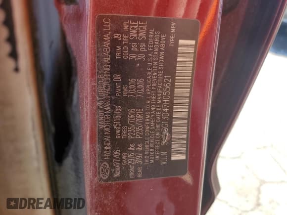 ✅ 2007 Hyundai Santa Fe GLS • VIN: 5NMSG13D47H055621 • Lot: 76051524. Listed on Copart with 230,637 mi. Free auction sales archive from the USA and detailed vehicle history report at DreamBid. Image 14.