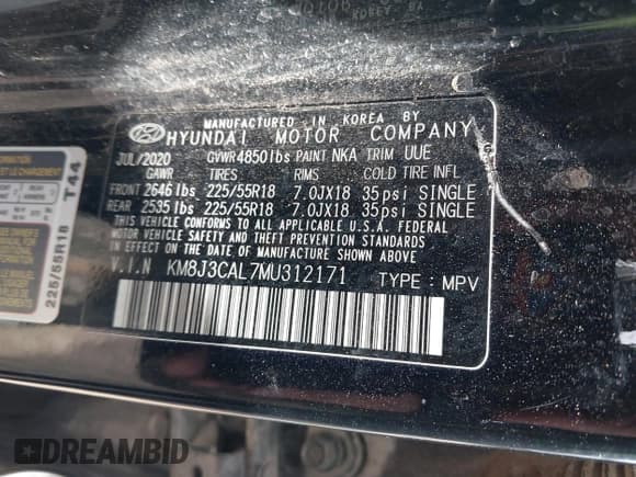 ✅ 2021 Hyundai Tucson Ultimate • VIN: KM8J3CAL7MU312171 • Лот: 41554775. Опубликован ранее на IAAI с пробегом 57 294 миль. Бесплатный доступ к архиву аукционных продаж из США и подробный отчёт об истории автомобиля на DreamBid. Изображение 9.