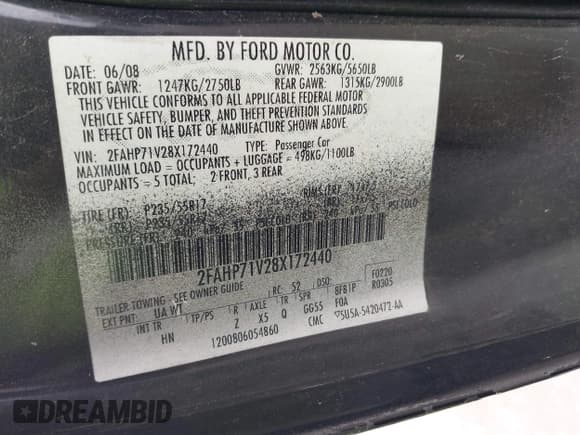 ✅ 2008 Ford Police Interceptor • VIN: 2FAHP71V28X172440 • Lot: 42267409. Listed on IAAI with 124,982 mi. Free auction sales archive from the USA and detailed vehicle history report at DreamBid. Image 9.