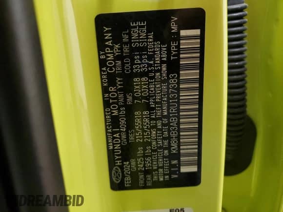 2024 Hyundai Kona SEL с VIN KM8HB3AB1RU137383, выставлен на аукционе Copart как лот 87822525 с пробегом 16 802 миль миль и Чистый • Clean title. История ставок и продаж доступна на DreamBid. Изображение 13.