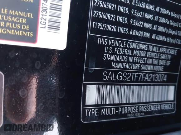 ✅ 2015 Land Rover Range Rover Supercharged • VIN: SALGS2TF7FA213074 • Lot: 43830966. Listed on IAAI with 89,817 mi. Free auction sales archive from the USA and detailed vehicle history report at DreamBid. Image 9.