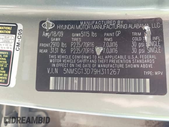 2009 Hyundai Santa Fe GLS с VIN 5NMSG13D79H311267, выставлен на аукционе IAAI как лот 43182878 с пробегом 156 147 миль миль и . История ставок и продаж доступна на DreamBid. Изображение 9.