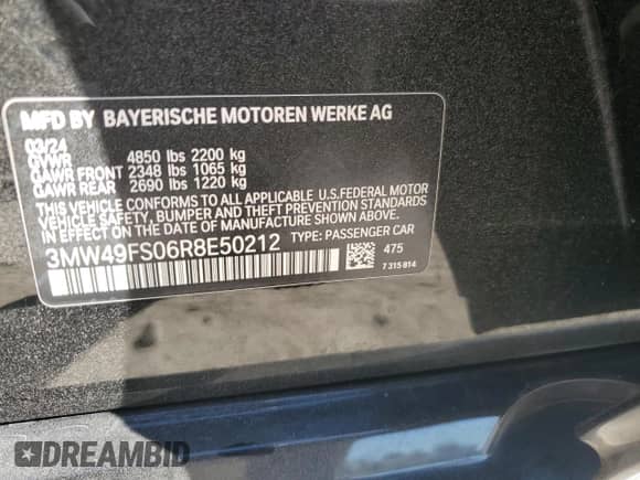 2024 BMW 3 Series M340i z VIN 3MW49FS06R8E50212, wystawiony jako Copart lot #90694635 z przebiegiem 14 135 mil mil oraz Szkoda całkowita • Salvage title. Historia ofert i sprzedaży dostępna na DreamBid. Obrazek 12.