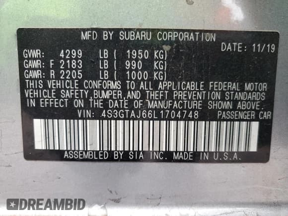 ✅ 2020 Subaru Impreza Special Sports • VIN: 4S3GTAJ66L1704748 • Lot: 82074695. Listed on Copart with 38,140 mi. Free auction sales archive from the USA and detailed vehicle history report at DreamBid. Image 12.