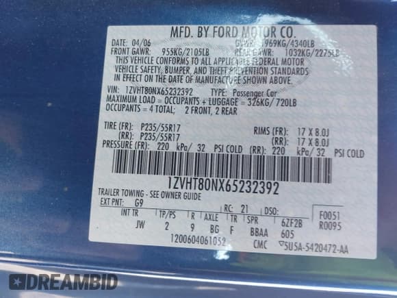 ✅ 2006 Ford Mustang Standard • VIN: 1ZVHT80NX65232392 • Lot: 43809271. Listed on IAAI with Not provided. Free auction sales archive from the USA and detailed vehicle history report at DreamBid. Image 9.