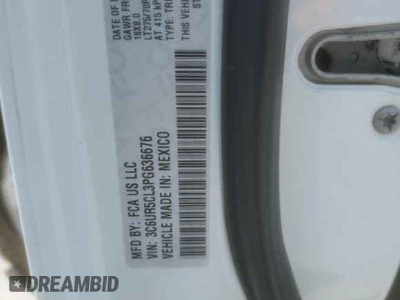 ✅ 2023 Ram 2500 Tradesman • VIN: 3C6UR5CL3PG636676 • Lot: 56949335. Listed on Copart with 61,984 mi. Free auction sales archive from the USA and detailed vehicle history report at DreamBid. Image 12.