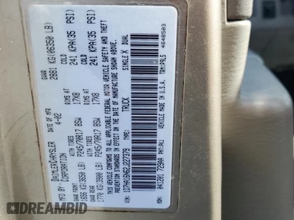 ✅ 2002 Dodge 1500 • VIN: 1D7HA16N62J227379 • Лот: 92074675. Опубликован ранее на Copart с пробегом 77 928 миль. Бесплатный доступ к архиву аукционных продаж из США и подробный отчёт об истории автомобиля на DreamBid. Изображение 12.