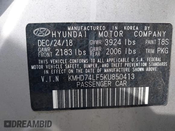✅ 2019 Hyundai Elantra SE • VIN: KMHD74LF5KU850413 • Лот: 43343657. Опубликован ранее на IAAI с пробегом 45 375 миль. Бесплатный доступ к архиву аукционных продаж из США и подробный отчёт об истории автомобиля на DreamBid. Изображение 9.