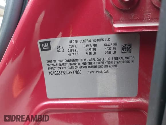 ✅ 2012 Buick LaCrosse Leather • VIN: 1G4GC5ER9CF277060 • Lot: 43749460. Listed on IAAI with 197,264 mi. Free auction sales archive from the USA and detailed vehicle history report at DreamBid. Image 9.