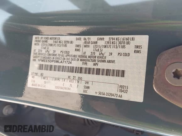 ✅ 2021 Ford Bronco • VIN: 1FMEE5DP5MLA71724 • Лот: 42286668. Опубликован ранее на IAAI с пробегом 38 239 миль. Бесплатный доступ к архиву аукционных продаж из США и подробный отчёт об истории автомобиля на DreamBid. Изображение 9.