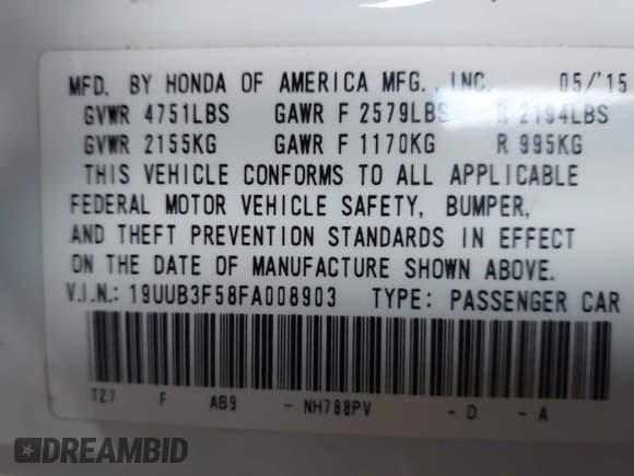 ✅ 2015 Acura TLX Technology • VIN: 19UUB3F58FA008903 • Lot: 43582699. Listed on IAAI with 153,953 mi. Free auction sales archive from the USA and detailed vehicle history report at DreamBid. Image 9.