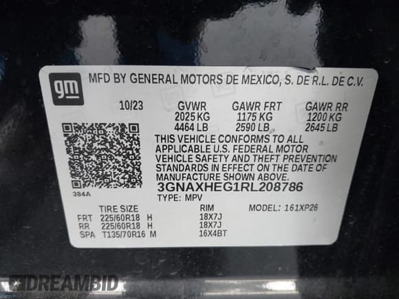 ✅ 2024 Chevrolet Equinox LS • VIN: 3GNAXHEG1RL208786 • Лот: 43546675. Опубликован ранее на IAAI с пробегом 62 864 миль. Бесплатный доступ к архиву аукционных продаж из США и подробный отчёт об истории автомобиля на DreamBid. Изображение 9.