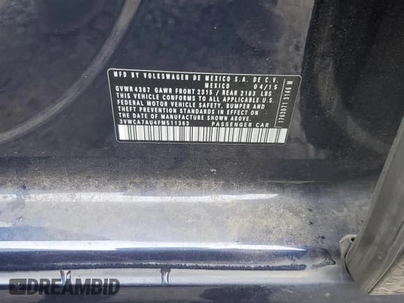 ✅ 2015 Volkswagen Golf SE • VIN: 3VWCA7AU4FM511363 • Lot: 71562715. Listed on Copart with 96,290 mi. Free auction sales archive from the USA and detailed vehicle history report at DreamBid. Image 12.