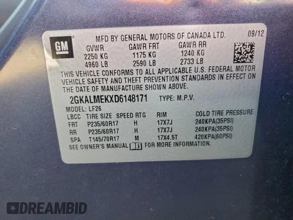 ✅ 2013 GMC Terrain SLE • VIN: 2GKALMEKXD6148171 • Lot: 95997095. Listed on Copart with 131,676 mi. Free auction sales archive from the USA and detailed vehicle history report at DreamBid. Image 12.