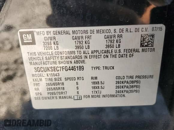 2015 Chevrolet Silverado 1500 LTZ with VIN 3GCUKSEC7FG446189, listed as a Copart auction lot 80684695 with 204,903 mi miles and Salvage title. Bid and sale history available at DreamBid. Image 12.
