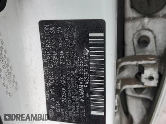 ✅ 2015 Kia Optima LX • VIN: KNAGM4A78F5538671 • Lot: 92164245. Listed on Copart with 123,231 mi. Free auction sales archive from the USA and detailed vehicle history report at DreamBid. Image 13.