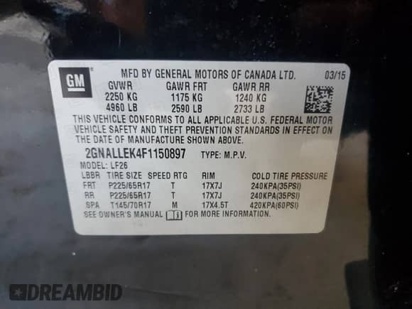 2015 Chevrolet Equinox L z VIN 2GNALLEK4F1150897, wystawiony jako Copart lot #47363365 z przebiegiem 166 225 mil mil oraz Szkoda całkowita • Salvage title. Historia ofert i sprzedaży dostępna na DreamBid. Obrazek 13.