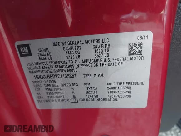 ✅ 2012 GMC Acadia SLT1 • VIN: 1GKKVRED2CJ135851 • Lot: 43077868. Wystawiony na IAAI z przebiegiem 138 486 mil. Bezpłatny archiwum sprzedaży aukcyjnych z USA i szczegółowy raport historii pojazdu na DreamBid. Zdjęcie 9.