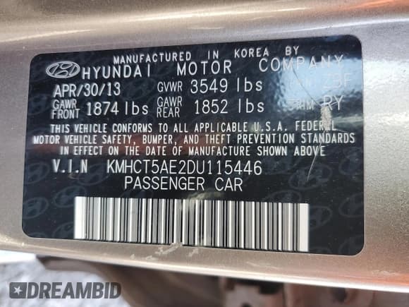 ✅ 2013 Hyundai Accent GS • VIN: KMHCT5AE2DU115446 • Лот: 91939905. Опубликован ранее на Copart с пробегом 95 498 миль. Бесплатный доступ к архиву аукционных продаж из США и подробный отчёт об истории автомобиля на DreamBid. Изображение 12.