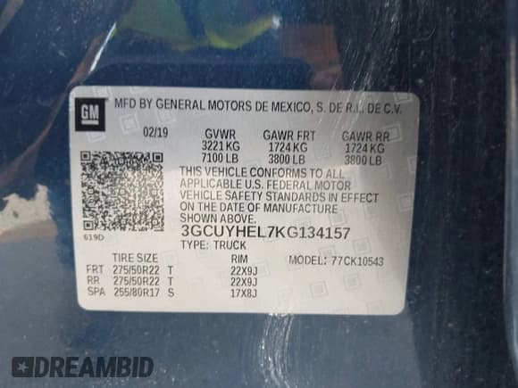 ✅ 2019 Chevrolet Silverado 1500 High Country • VIN: 3GCUYHEL7KG134157 • Лот: 43233782. Опубликован ранее на IAAI с пробегом 92 882 миль. Бесплатный доступ к архиву аукционных продаж из США и подробный отчёт об истории автомобиля на DreamBid. Изображение 9.