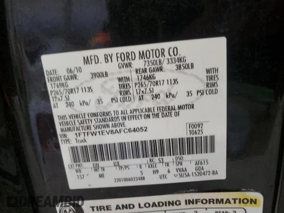 ✅ 2010 Ford F-150 XL • VIN: 1FTFW1EV8AFC64052 • Lot: 48714065. Listed on Copart with 224,963 mi. Free auction sales archive from the USA and detailed vehicle history report at DreamBid. Image 15.