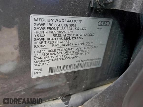 ✅ 2019 Audi Q7 Prestige • VIN: WA1VAAF74KD002398 • Лот: 94056825. Опубликован ранее на Copart с пробегом 44 825 миль. Бесплатный доступ к архиву аукционных продаж из США и подробный отчёт об истории автомобиля на DreamBid. Изображение 13.