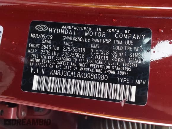 ✅ 2019 Hyundai Tucson Ultimate • VIN: KM8J3CAL8KU980980 • Lot: 43391534. Listed on IAAI with 115,940 mi. Free auction sales archive from the USA and detailed vehicle history report at DreamBid. Image 9.