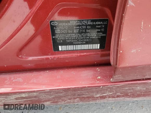 ✅ 2013 Hyundai Sonata GLS • VIN: 5NPEB4AC3DH580823 • Lot: 81634483. Listed on Copart with 87,955 mi. Free auction sales archive from the USA and detailed vehicle history report at DreamBid. Image 13.