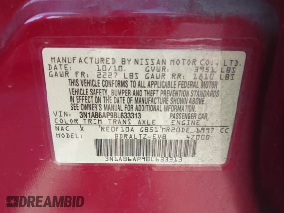 ✅ 2011 Nissan Sentra SR • VIN: 3N1AB6AP9BL633313 • Лот: 43200141. Опубликован ранее на IAAI с пробегом 182 849 миль. Бесплатный доступ к архиву аукционных продаж из США и подробный отчёт об истории автомобиля на DreamBid. Изображение 9.