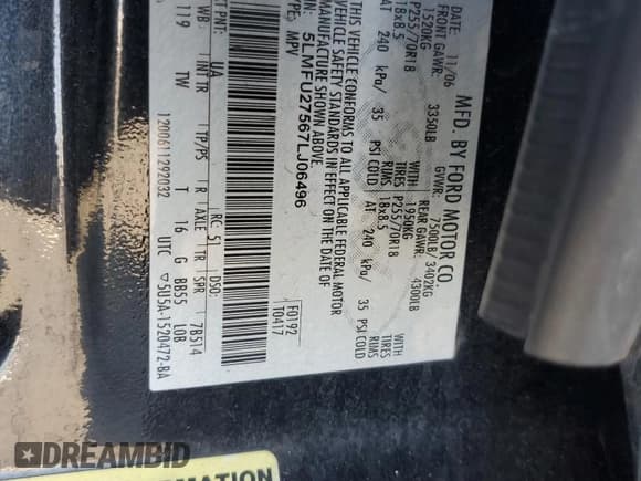 ✅ 2007 Lincoln Navigator • VIN: 5LMFU27567LJ06496 • Lot: 62337075. Listed on Copart with 260,802 mi. Free auction sales archive from the USA and detailed vehicle history report at DreamBid. Image 13.