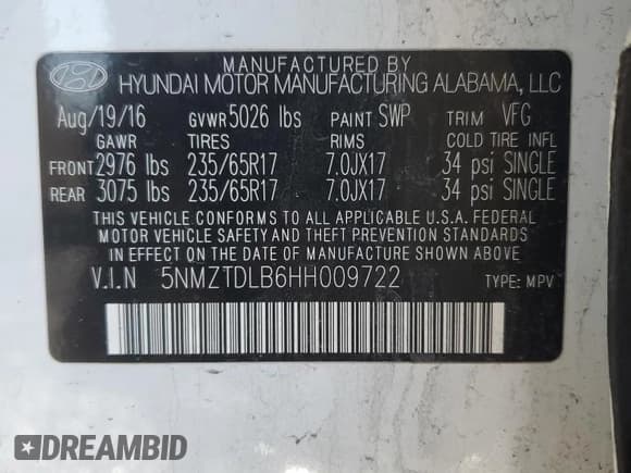 ✅ 2017 Hyundai Santa Fe 2.4L • VIN: 5NMZTDLB6HH009722 • Лот: 43566044. Опубликован ранее на Copart с пробегом 110 305 миль. Бесплатный доступ к архиву аукционных продаж из США и подробный отчёт об истории автомобиля на DreamBid. Изображение 13.