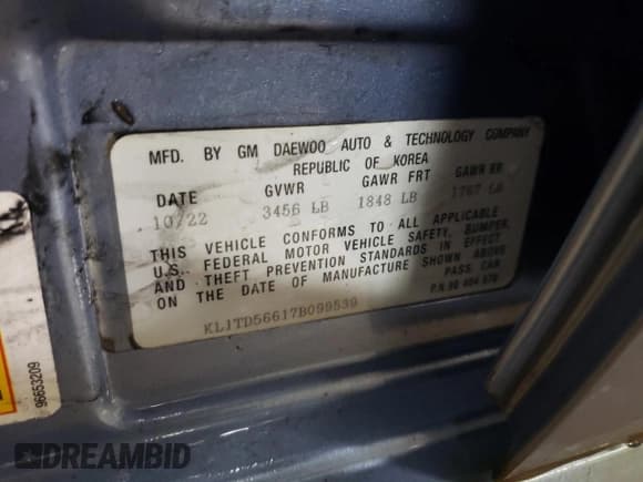 ✅ 2007 Chevrolet Aveo LS • VIN: KL1TD56617B099539 • Lot: 41426625. Wystawiony na Copart z przebiegiem Nie podano. Bezpłatny archiwum sprzedaży aukcyjnych z USA i szczegółowy raport historii pojazdu na DreamBid. Zdjęcie 12.