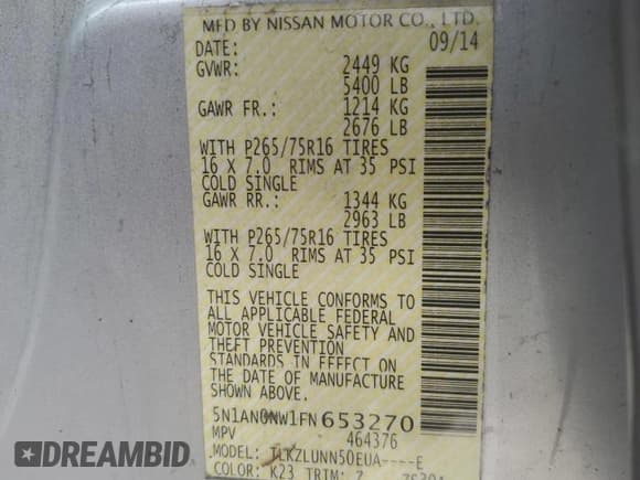 ✅ 2015 Nissan Xterra Pro-4X • VIN: 5N1AN0NW1FN653270 • Лот: 81197045. Опубликован ранее на Copart с пробегом Не указан. Бесплатный доступ к архиву аукционных продаж из США и подробный отчёт об истории автомобиля на DreamBid. Изображение 13.