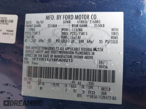 ✅ 2008 Ford Ranger XL • VIN: 1FTYR11U18PA09213 • Lot: 42546008. Listed on IAAI with 65,128 mi. Free auction sales archive from the USA and detailed vehicle history report at DreamBid. Image 9.